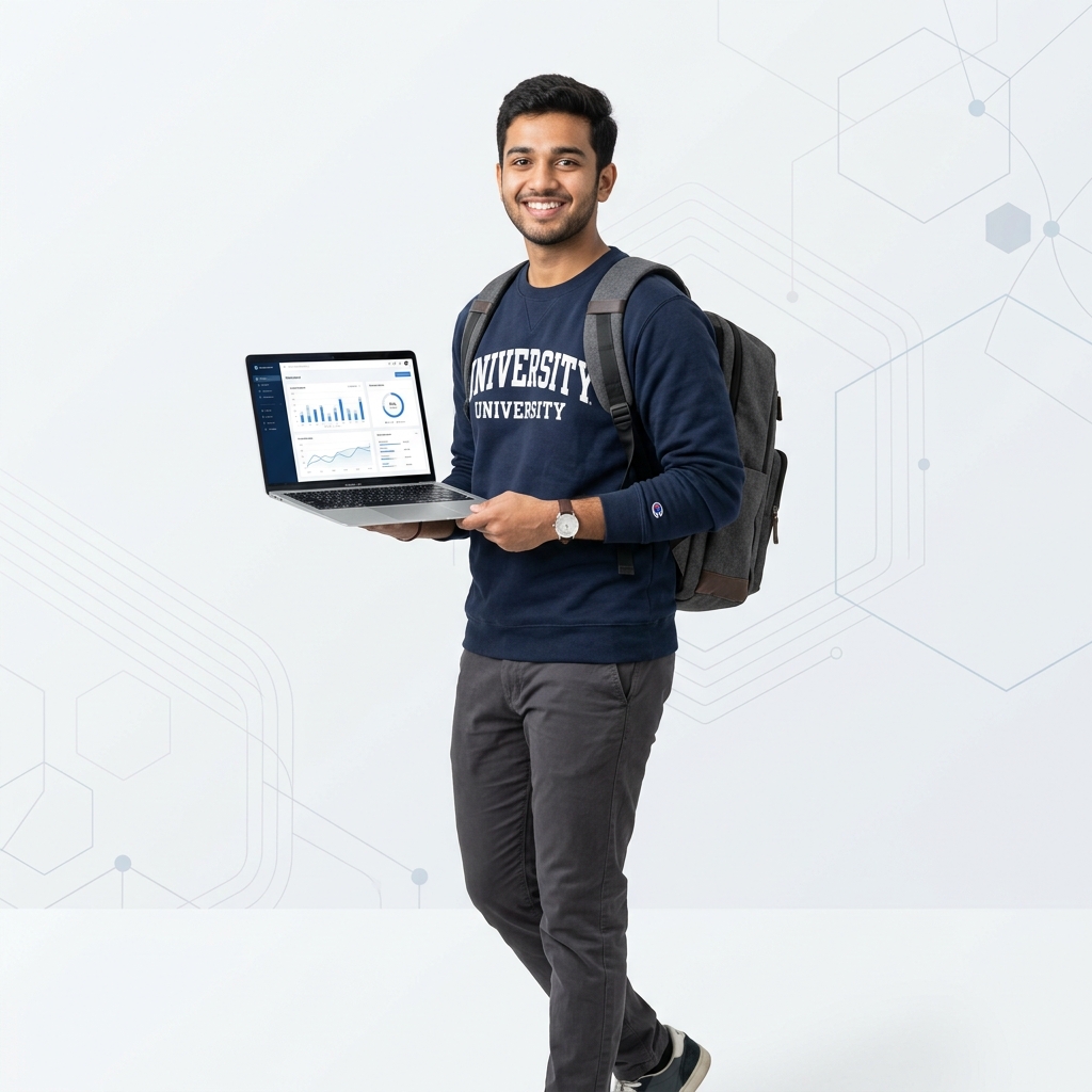 Indian student coding on Harzio
